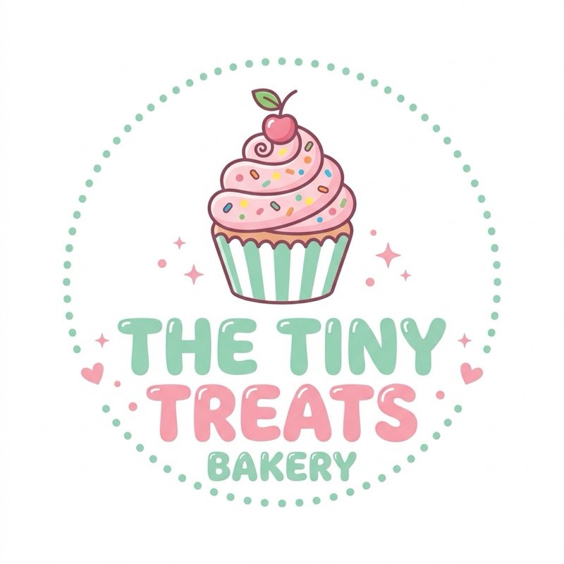AI-generated playful whimsical cupcake bakery logo with pastel pink and mint green colors