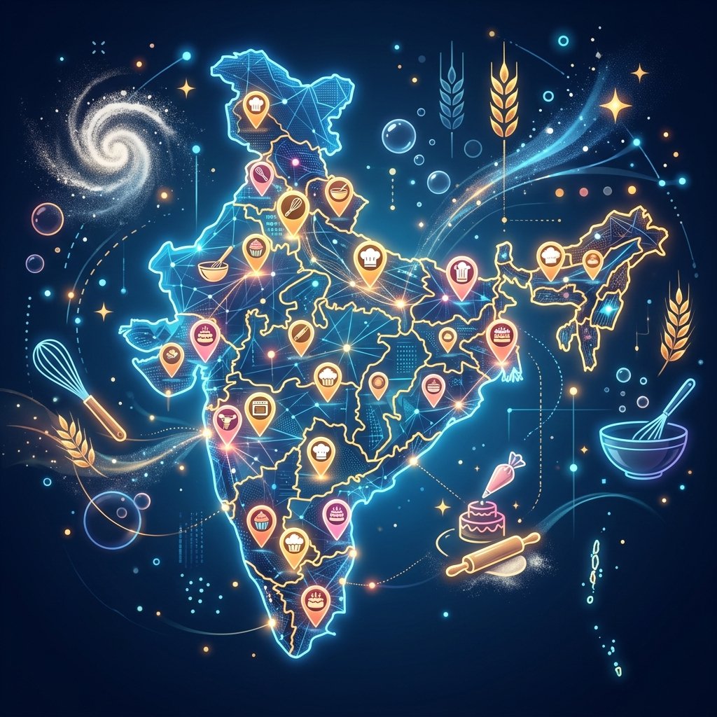 India map showing cities with pastry schools and baking classes