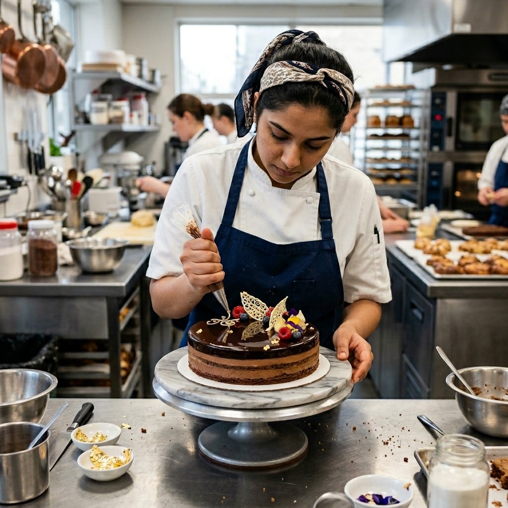 Professional mirror glaze entremet cake — the pinnacle of modern pastry technique